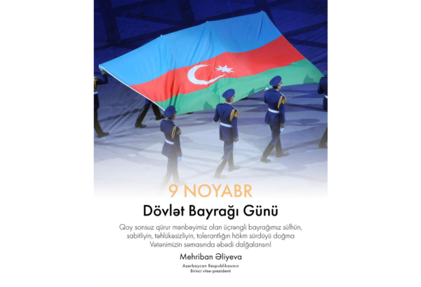 Birinci vitse-prezident Mehriban Əliyeva Dövlət Bayrağı Günü münasibətilə paylaşım edib